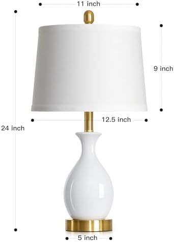 24" Bedside Table Lamp for Bedroom, Modern Classic Ceramic Lamp for Living Room, Small White Table Lamps for Nightstand & End Table (1 Pack)