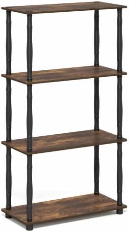 Furinno Turn-N-Tube Storage Shelves, 4-Tier Open Frame Book Shelf, Standing Corner Shelf, Toolless Open Shelves, Classic Tubes, for Organization and Storage, Living Room, Home Office, Amber Pine