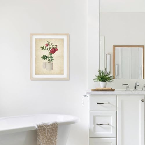 SWITHOM Funny Bathroom Wall Art, Vintage Botanical Red Rose Flower Art Print, 8x10 Inch Unframed Toilet Paper Poster, Shimmer Paper School Art for Restroom Guest Room Decor, Humor Housewarming Gift for Women & Friends