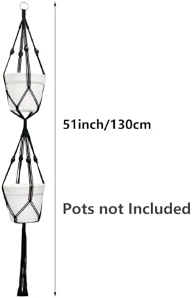Belit 2 Pack Double Macrame Plant Hangers 2 Tier Hanging Planter Basket Decorative Flower Pot Holder Rope for Indoor Outdoor Home Decor 51 Inch, Black