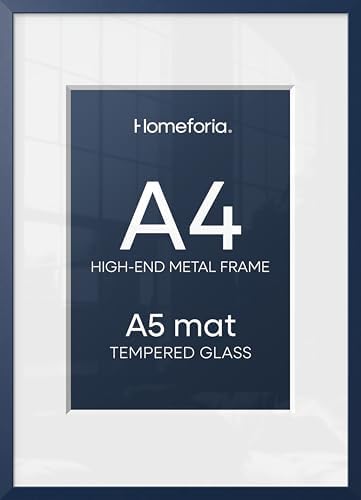 Homeforia A4 Blue Picture Frame, High-End Metal, A5 Mat, Glass