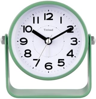 Tinload Analog Alarm Clock for Bedroom, Silent Non-Ticking Quartz Movement, Battery Operated with Snooze & On-Demand Light, Bedside Desk Table Clock, Ideal for Home, Office (Green)
