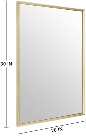 Bathroom Mirror for Wall, 30x20 Inch Framed Vanity Mirror Brushed Gold | Rectanglar Metal Beveled Framed Mirror for Over Sink, Tempered Glass, Anti-Rust, Hangs Horizontally or Vertically