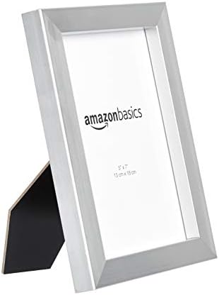Amazon Basics Rectangular Photo Picture Frame Set, 5" x 7", Wall Hanging or Tabletop Display, Real Glass, Nickel, 2-Pack