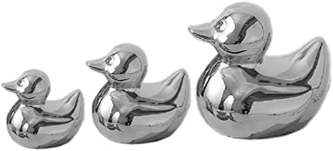 Silver Ceramic Duck Figurines，Home Decor Animal Sculptures and Statues Handmade Artware Decor,Mini Duck Sets 3 PCS