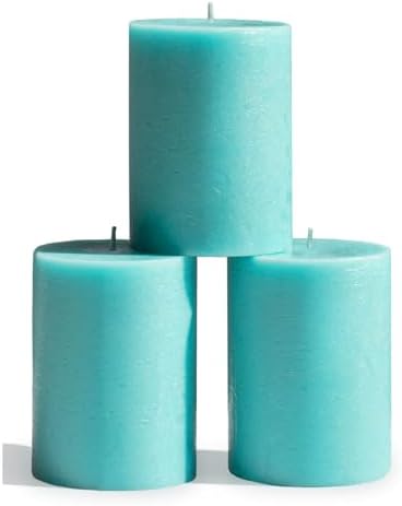CANDWAX 3x4 inch Pillar Candles Set of 3 – Unscented Dripless Rustic Turquoise Candles for Home Styling, Weddings, Events