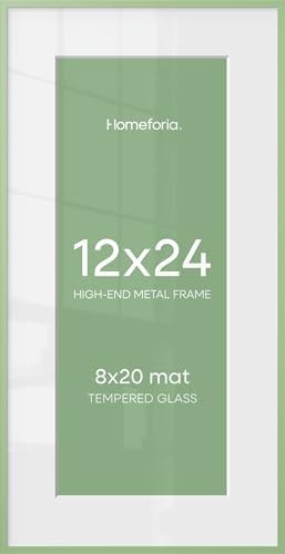 Homeforia 12x24 Green Picture Frame, High-End Metal, 8x20 Mat, Glass