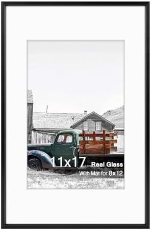 Golden State Art 11x17 Black Aluminum Frame, Real Glass, Mat Fits 8x12