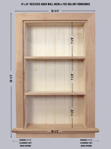 14x24 Aiden Recessed Wall Niche Medicine Cabinet Replacement, in The Wall Bathroom Cabinet Insert Shelf/Shelves, Made in North America, Real Wood, NO MDF, Beadboard, Unfinished