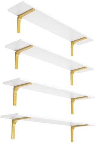 DINZI LVJ Long Wall Shelves, 31.5Inch Wooden Wall Mounted Shelves, Set of 4