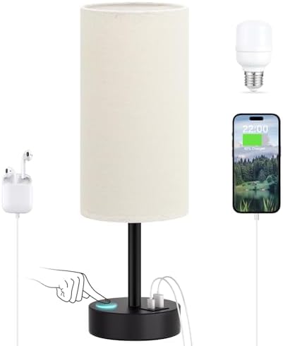 Dicoool Bedside Table Lamp for Bedroom - 3-Way Dimmable Touch Lamp, USB A+C