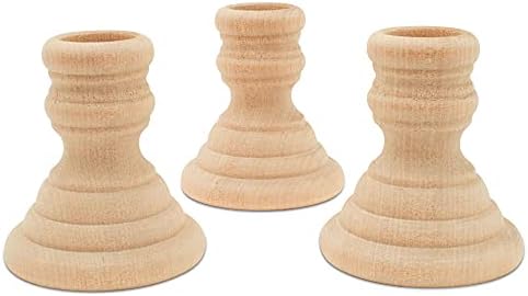 Wooden Candle Cups Country-Style, 2-5/8 inch with 7/8 inch Taper Candle Hole, Set of 4 Ufinished Candlesticks, by Woodpeckers