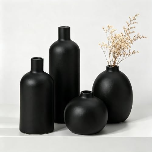 CEMABT Modern Ceramic Vase Set of 4, Neutral Earth Tone Decorative Vases for Home Shelf and Mantel Decor, Minimalist Boho Centerpiece, Unique Housewarming or Birthday Gifts for Women (White)