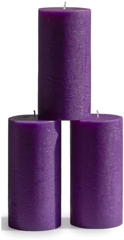 CANDWAX Large Pillar Candles 3x6 Inch – Set of 3 Unscented Dripless Purple Candles, Long Burning Rustic Look for Weddings, Events, Home Decor