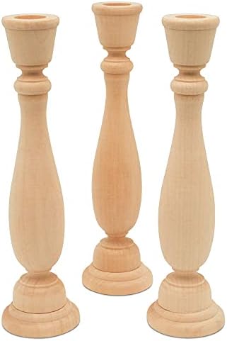 Unfinished Wood Taper Candle Holder 9 inch Tall with 7/8 inch Hole, Set of 10 Classic Craft Candlesticks to Paint or Decorate, by Woodpeckers
