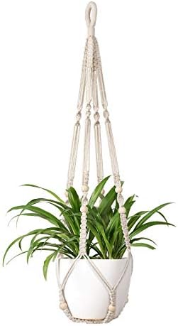 Mkono Macrame Plant Hanger Indoor 35 Inch Hanging Planter Basket Ivory 1Pc