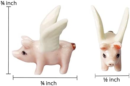 WitnyStore Tiny ¾ Inch Long Pink Pig with Wings Figurine - Miniature Hand Made Painted Ceramic Pigs Swine Hog Piglet Livestock Farm Animals Cute Porcelain Decorative Collectible Figurines Décor Gifts