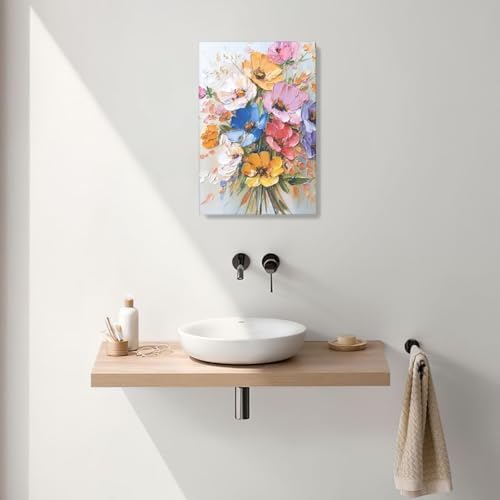 Crekviy Colorful Flower Wall Art Floral Wall Decor Country Wildflower Canvas Prints Painting Botanical Pictures Decoration for Bathroom Bedroom Living Room Framed Artwork Girls Gifts 16"x24"
