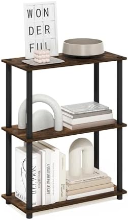 Furinno Turn-N-Tube Storage Shelves, 3-Tier Book Shelf, Corner Shelf, Toolless Open Shelves, for Organization and Storage, Living Room, Garage, Home Office, Amber Pine