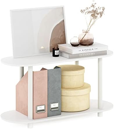 Furinno Turn-N-Tube Display Shelf, 4-Tier Oval Book Shelf, Storage Shelves with Soft Edges and Open Shelves, Toolless Assembly, for Organization and Storage, Living Room, Home Office, White