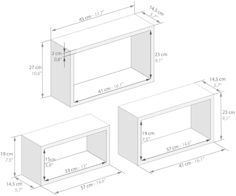 Mobili Fiver, Set of 3 Rectangular Cube Shelves, Giuditta, Matt White, Made in Italy