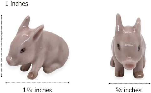 WitnyStore Tiny 1¼" Pink Sitting Pointed Ear Baby Pig Figurine - Miniature Hand Made Ceramic Pigs Swine Hog Piglet Livestock Farm Animals Cute Porcelain Decorative Collectible Figurines Décor Gifts