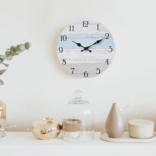 KECYET Wall Clock 10 Inch Silent Non-Ticking Coastal Beach Style Wall Clocks Battery Operated Rustic Retro Decorative for Kitchen, Bathroom, Living Room, Laundry Room(Azure Blue)