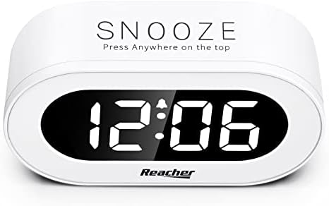 REACHER Small Dimmable LED Digital Alarm Clock with Snooze(White)