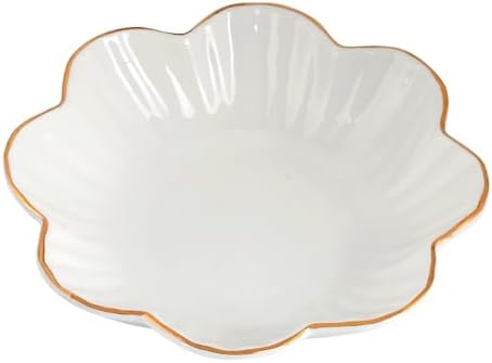 VanEnjoy 6 inch Ceramic Decorative Dish with Golden Rim - Porcelain Serving Bowl for Office, Wedding, Party, Home - Snack, Fruit, Candy