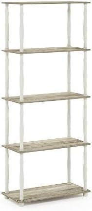 Furinno Turn-N-Tube 5-Tier Multipurpose Shelf / Display Rack / Storage Shelf / Bookshelf, Classic Tubes, Sonoma Oak/White