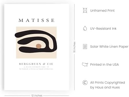 HAUS AND HUES Henri Matisse Prints and Posters Matisse Wall Art and Art Exhibition Poster, Matisse Poster Paintings, Abstract Art Prints for Exhibition Walls Unframed 12"x16"
