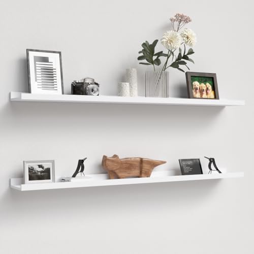 Boswillon Floating Shelves Set of 2, Long Wall Shelf with Lip, 48in, White