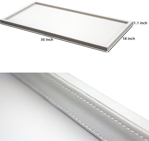 35 * 18 Inch Rectangular Ottoman Tray | Textured PU Leather, Waterproof & Heat-Resistant Storage for Coffee/Dining Tables, Sofa, Bed, Entertainment & Party (Tranquil Beige, 35 * 18in)
