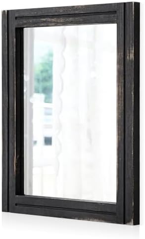 AAZZKANG Wall Mounted Mirror Small Rectangular Retro Mirrors with Wood Frame for Bedroom Living Room Bathroom Entryway Large 20"x16"