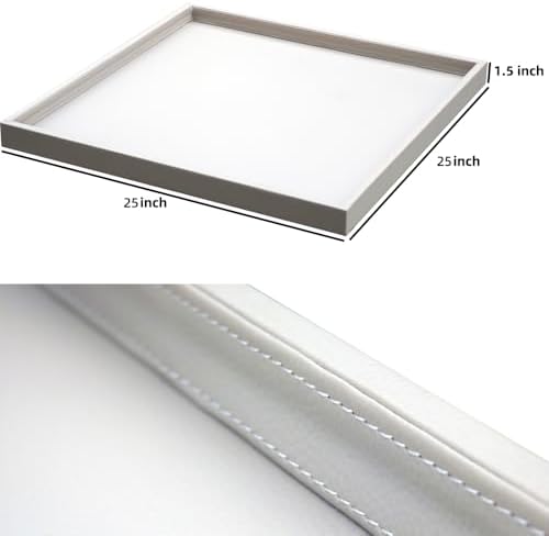 25 * 25 Inch Rectangular Ottoman Tray | Textured PU Leather, Waterproof & Heat-Resistant Storage for Coffee/Dining Tables, Sofa, Bed, Entertainment & Party (Tranquil Beige, 25 * 25in)