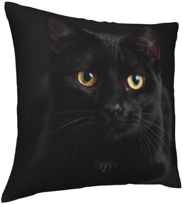 Mysterious Black Cat Portrait Decorative Throw Pillow Cover