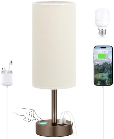 Dicoool Bedside Table Lamp for Bedroom - 3-Way Dimmable Touch Lamp, USB A+C
