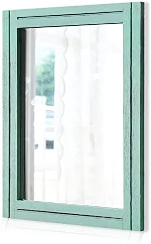 AAZZKANG Rectangle Wall Mirror with Wood Framed Modern Hanging Mirrors Decor for Bedroom Bathroom Living Room Entrance Green Large 28"x20"
