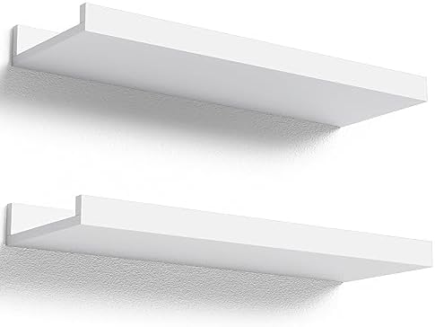 Boswillon Floating Shelves Set of 2, Small Wall Shelf with Lip, 16in, White