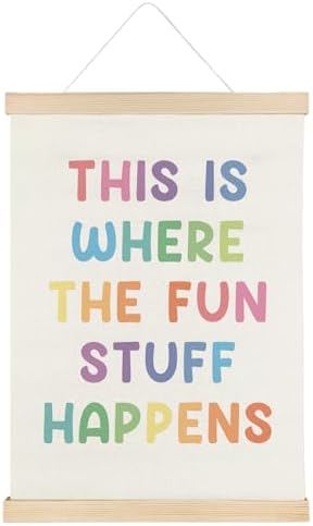 SereneHanctuary Boho Classroom Wall Art, Kids Playroom Wall Decor, This Is Where the Fun Stuff Happens Colorful Poster Hanger Frame for Toddler Kids Room Nursery Playroom Decor, 12x16 Inch