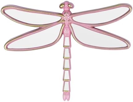 Decorative Dragonfly Wall Mirror, Plastic Frame with Mirrored Wings (12.4 x 9.3 inches) (Pink)