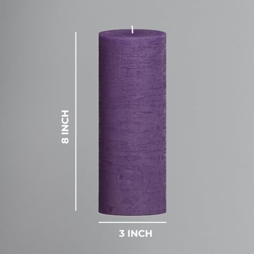 CANDWAX Purple Pillar Candles 3x8 Inch – Set of 2 Unscented Dripless Large Candles, Rustic Finish for Weddings, Events, Interior Styling