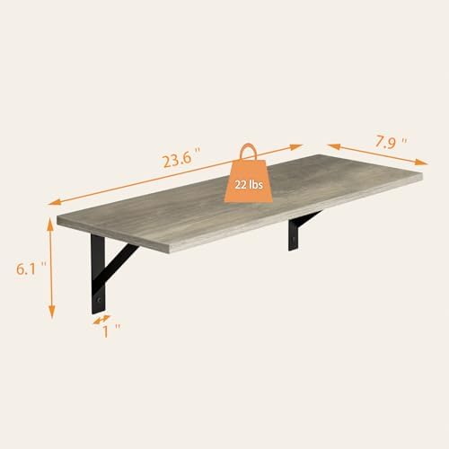 DINZI LVJ Wall Shelves, 23.6" Long Floating Shelves with Metal Brackets