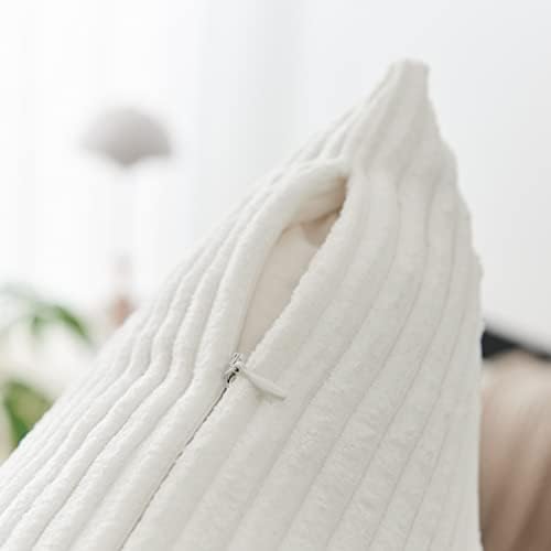 Home Brilliant Set of 2 Decorative Pillow Cover Solid Striped Corduroy Plush Velvet Cushion Cover for Couch, 50cm, 20 x 20 Inch, Creamy White