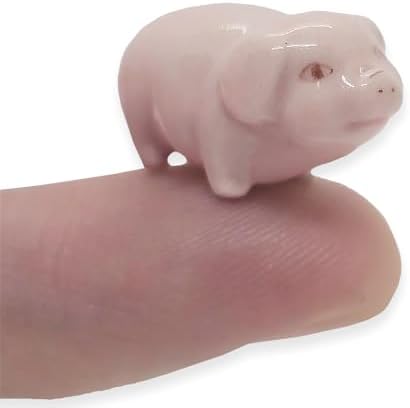 WitnyStore Tiny ¾ Inch Long Pink Standing Pig Figurine - Miniature Hand Made Painted Ceramic Pigs Swine Hog Piglet Livestock Farm Animals Cute Porcelain Decorative Collectible Figurines Décor Gifts