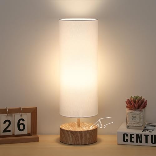 Touch Table Lamp with Wood Grain Metal Base, 3 Way Dimmable Bedside Lamp