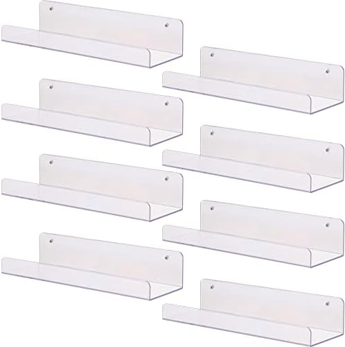 Sooyee 8 Pack Clear Acrylic Shelf, Invisible Floating Wall Ledge Bookshelf, Kids Book Display Shelves Wall Mounted,Funko Pop Shelves