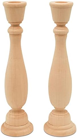 Unfinished Wood Taper Candle Holder 9 inch Tall with 7/8 inch Hole, Set of 10 Classic Craft Candlesticks to Paint or Decorate, by Woodpeckers