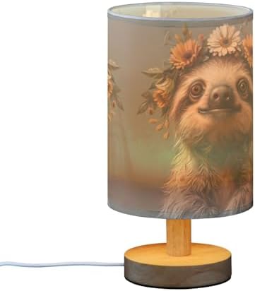 Cute Sloth LED Table Lamp - Modern Minimalist Bedside Lamp with Round Flaxen Fabric Shade for Nightstand, Perfect for Bedroom Ambiance