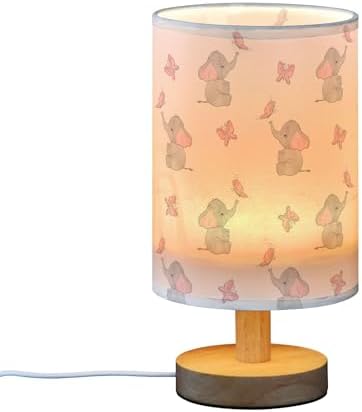 Cute Elephant Baby Play Nightstand Lamp with Wood Base Fabric Shade for Living Room Bedroom Kids Room Office